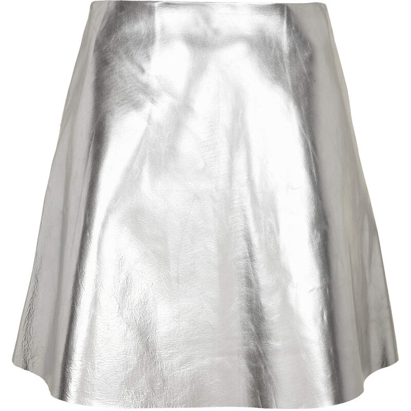 Topshop **Silver Leather Skirt by Unique