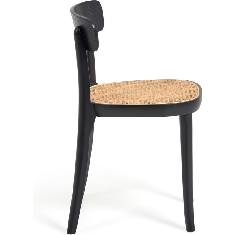 Černá jasanová jídelní židle Kave Home Romane s ratanovým výpletem