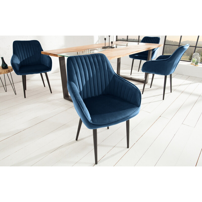 Moebel Living Modrá sametová jídelní židle Sige
