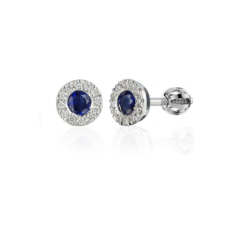 Couple Gems, Decentní náušnice Lien, bílé zlato s brilianty a safíry, 108373437
