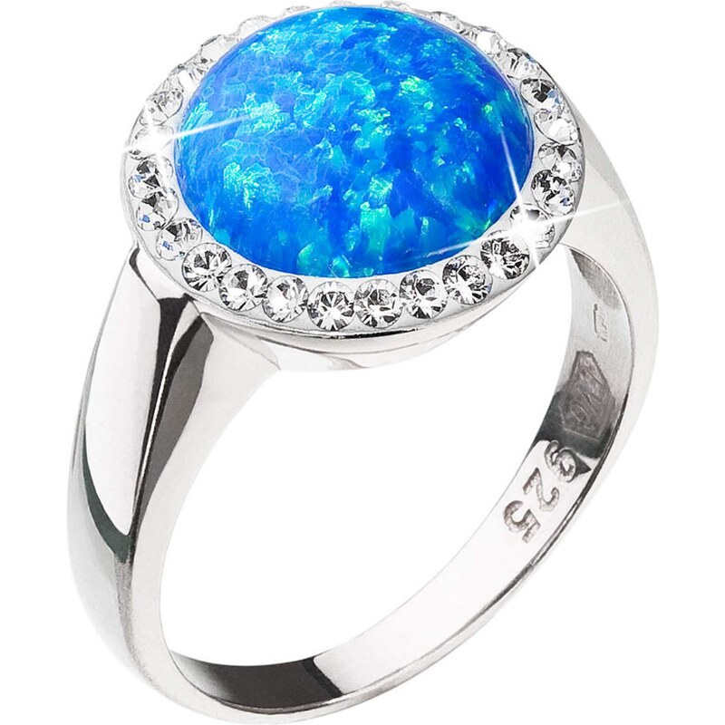 EVOLUTION GROUP Stříbrný prsten se syntetickým opálem a krystaly Preciosa modrý 35060.1