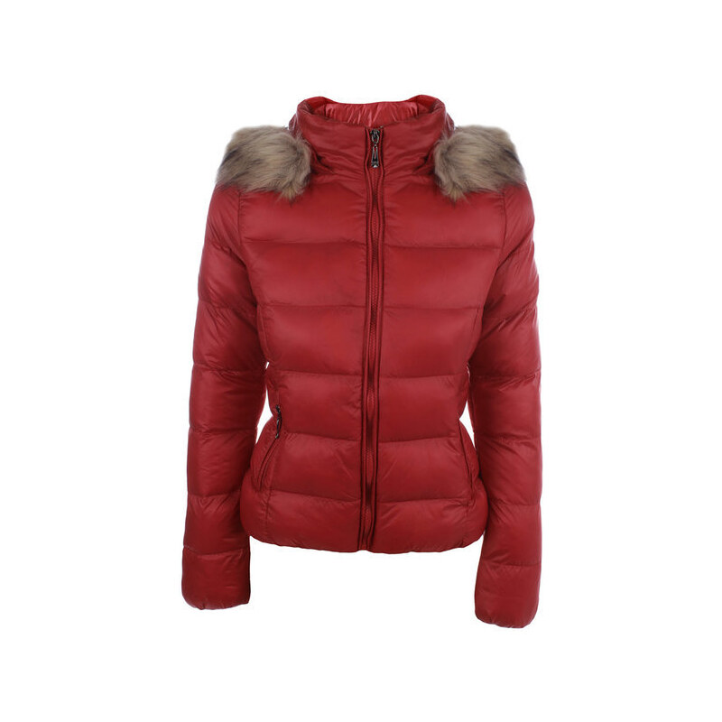 Dámská červená prošívaná bunda s kapucí B.style