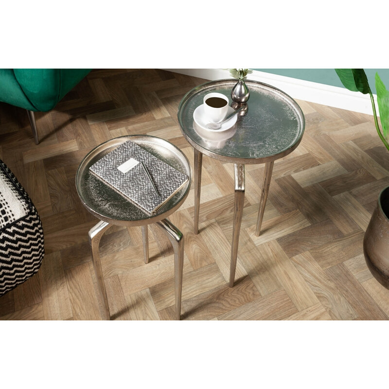 Moebel Living Set dvou stříbrných kovových odkládacích stolků Zora 34/28 cm