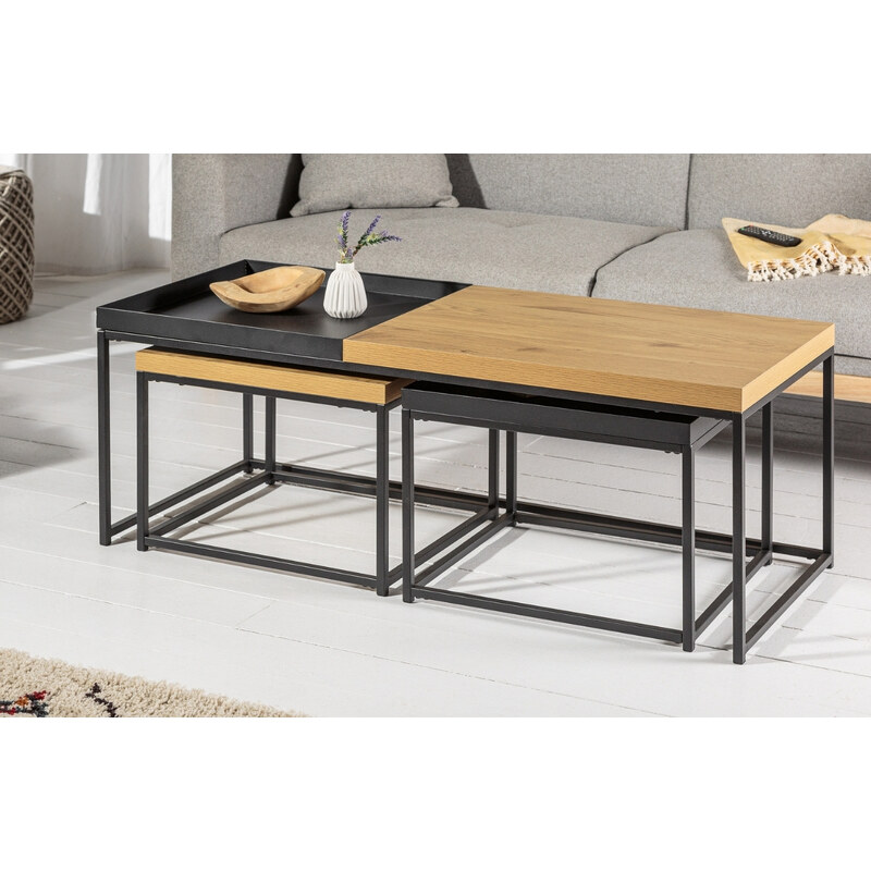 Moebel Living Set tří konferenčních stolků Lofet 120/50/50 x 50/45/45 cm