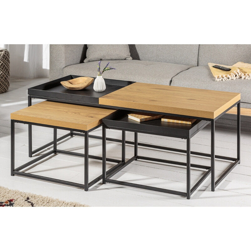 Moebel Living Set tří konferenčních stolků Lofet 120/50/50 x 50/45/45 cm