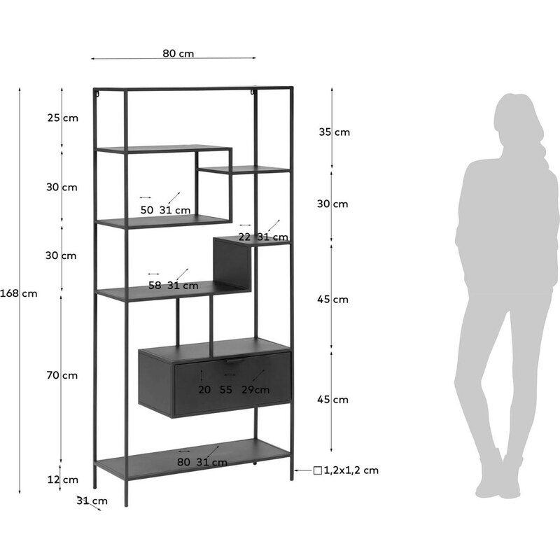 Černý kovový regál Kave Home Shantay 168 x 80 cm