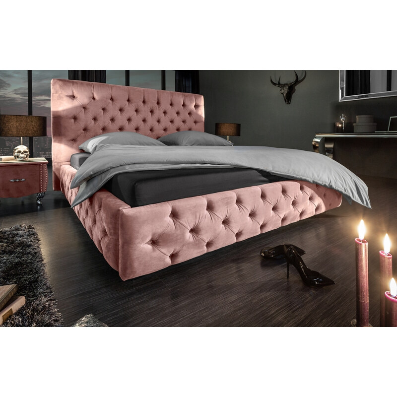 Moebel Living Starorůžová sametová postel Vivian 160 x 200 cm