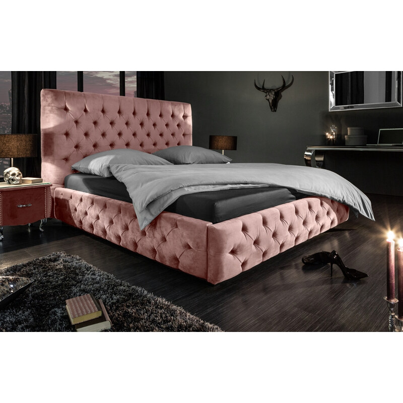 Moebel Living Starorůžová sametová postel Vivian 160 x 200 cm
