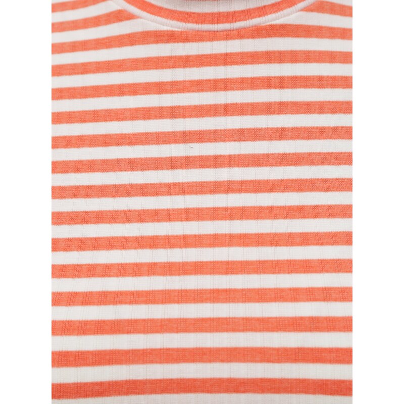 Bílo-oranžové pruhované krátké tričko Pieces Raya - Dámské