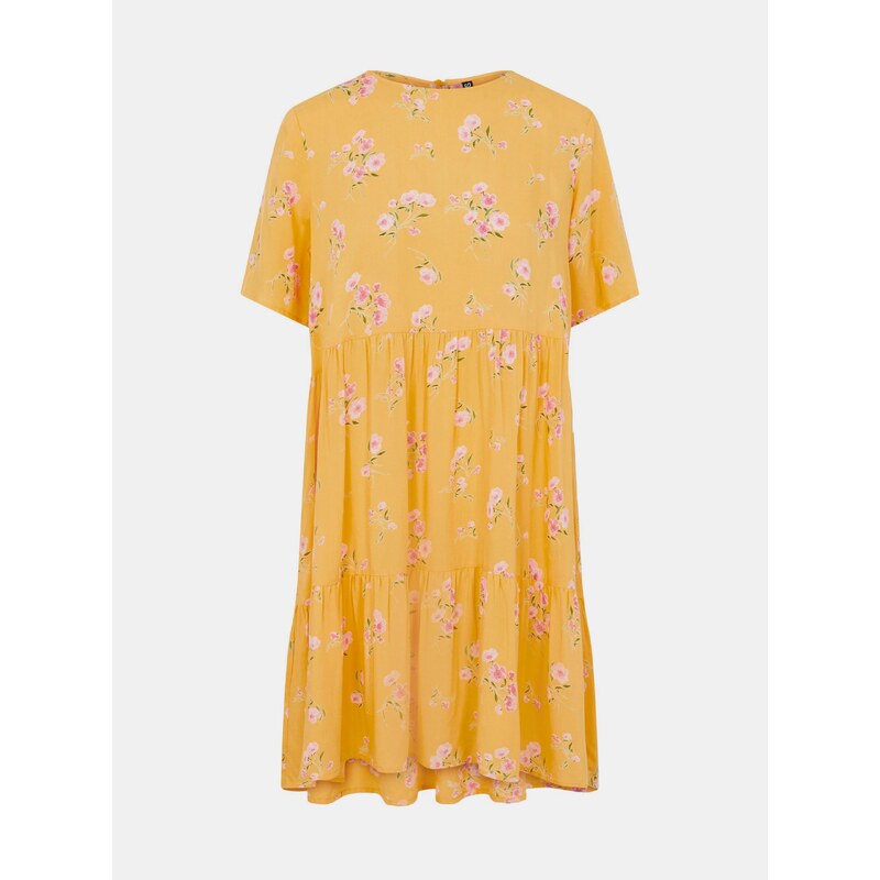 Žluté květované volné šaty Pieces Trina - Dámské