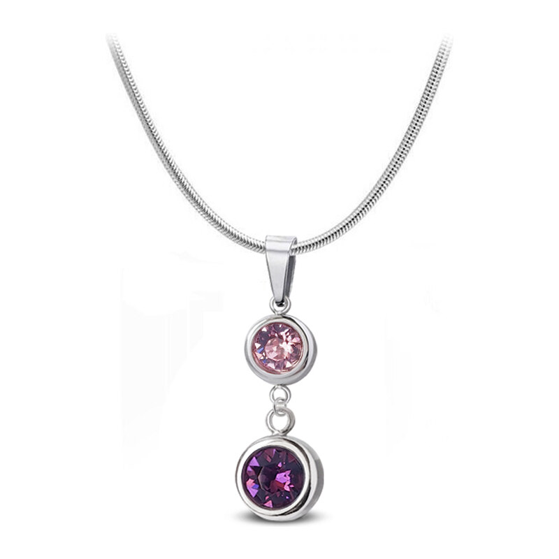 Jewellis ČR Jewellis ocelový náhrdelník Duo Chaton s krystaly Swarovski - Light Amethyst/Amethyst