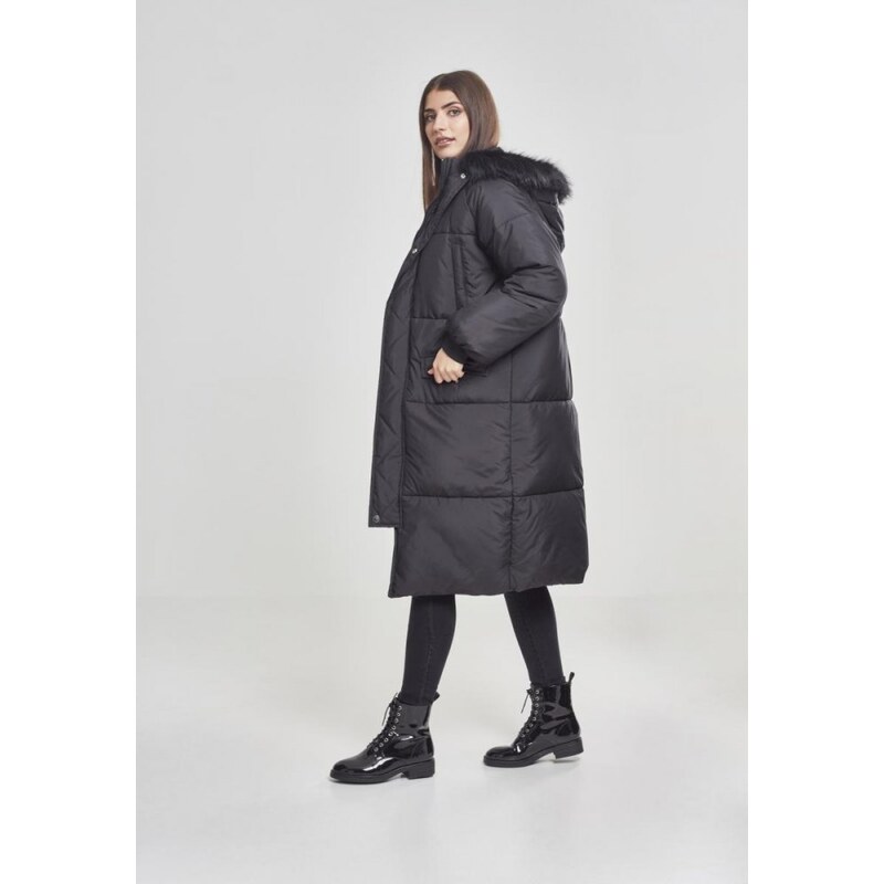 Dámský zimní kabát Urban Classics Ladies Oversize Faux Fur Puffer Coat - černý