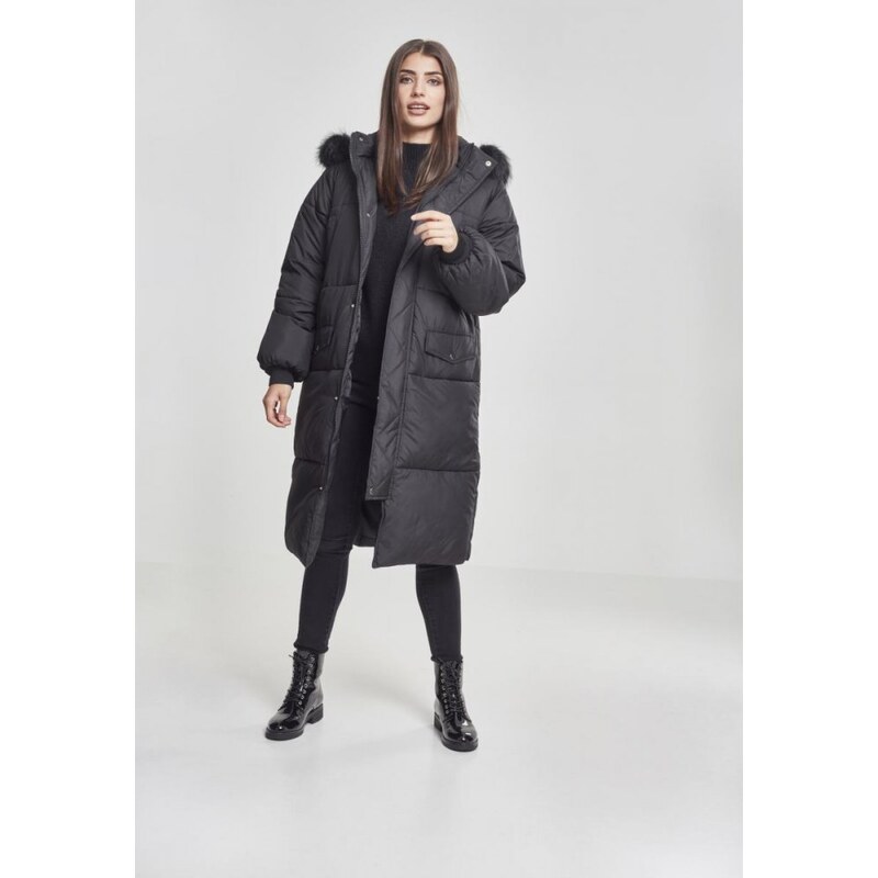 Dámský zimní kabát Urban Classics Ladies Oversize Faux Fur Puffer Coat - černý