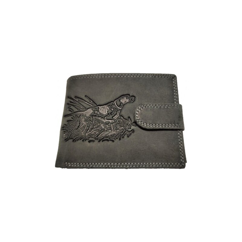 Lovecká šedá kožená peněženka pes