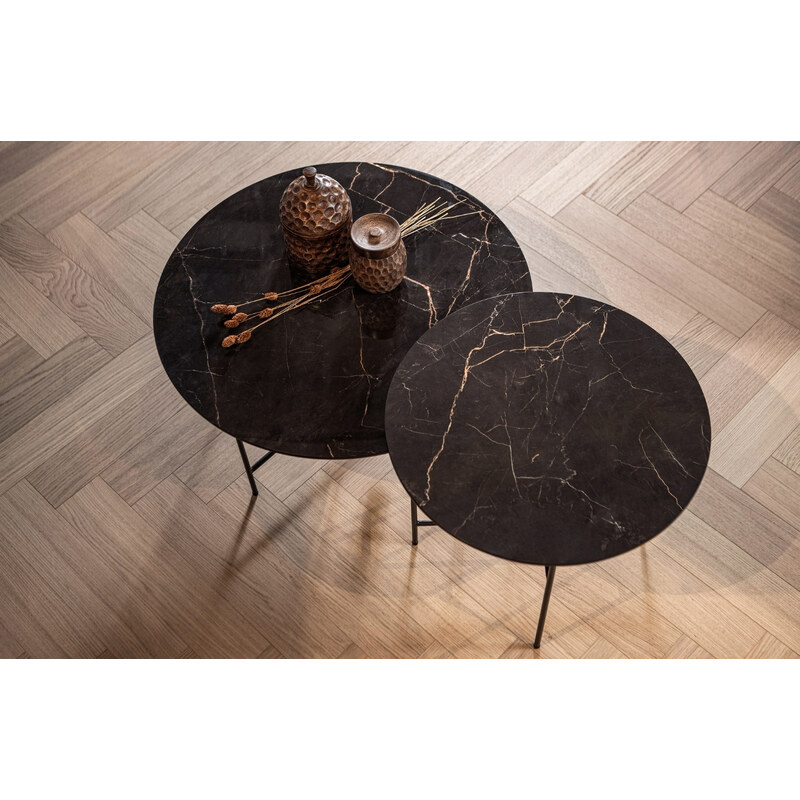 Hoorns Černý kovový konferenční stolek Tatum 60 cm s keramickou deskou
