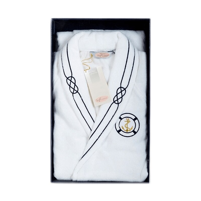 Soft Cotton Luxusní pánský župan MARINE MAN v dárkovém balení, Bílá, 450 gr / m², Česaná prémiová bavlna 100%, Dlouhý