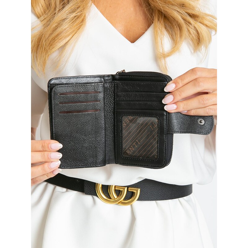 Fashionhunters Černá kožená peněženka se vzory