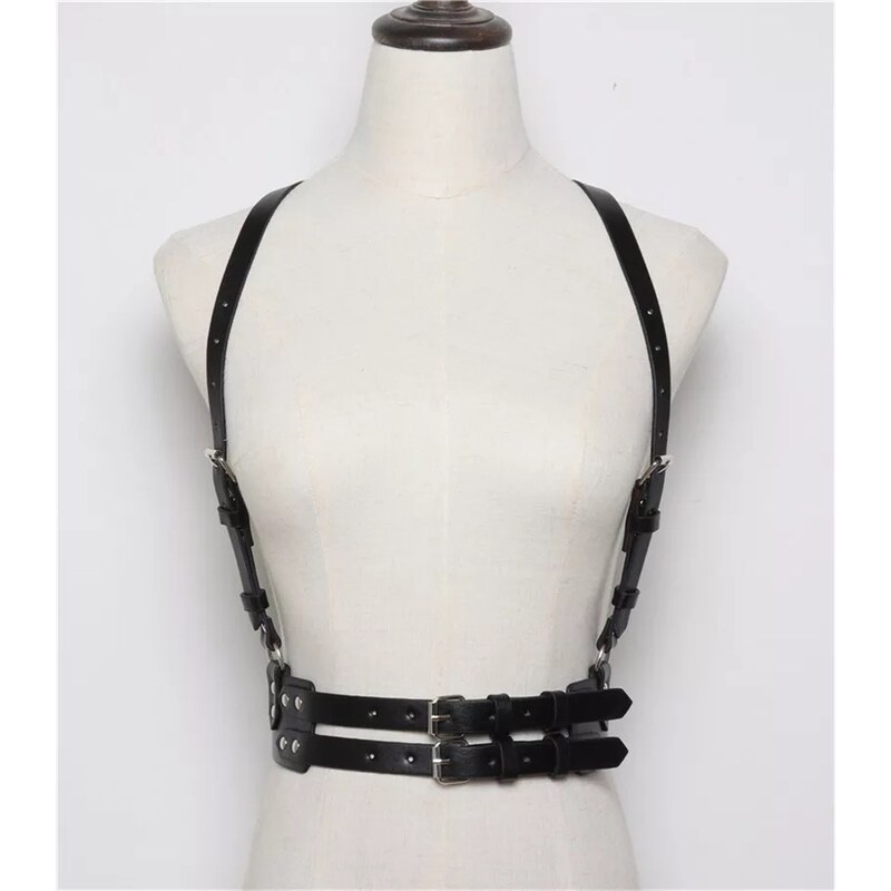 Bodypiece harness / kšandy / pásek - černý koženkový dvojitý