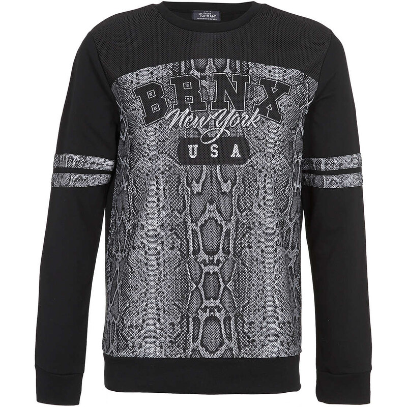 Topman Black Mesh Bronx Snake Printed Sweatshirt