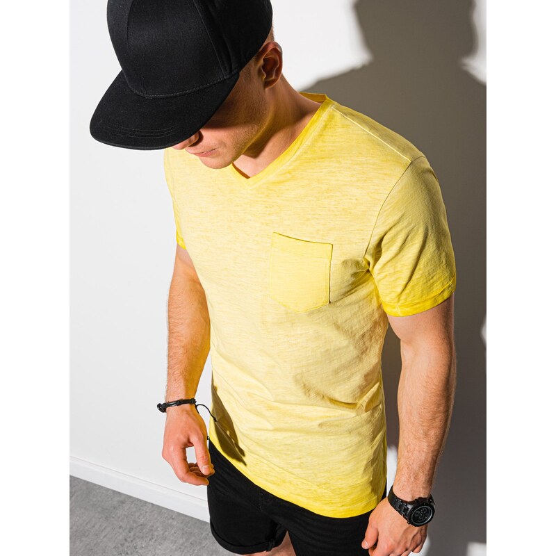 Ombre Clothing Pánské tričko bez potisku - žíhaná žlutá S1388