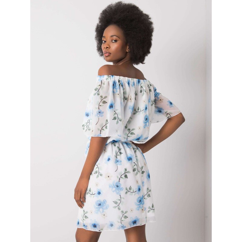BASIC Bílé dámské šaty s modrými květy -white Květinový vzor