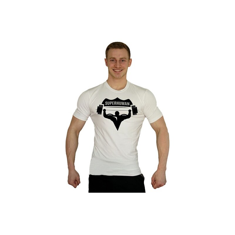 Aleš Lamka Bílé tričko Superhuman velké černé logo 1 — vel. XL