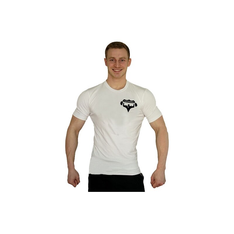 Aleš Lamka Bílé tričko Superhuman malé černé logo 4 — vel. M