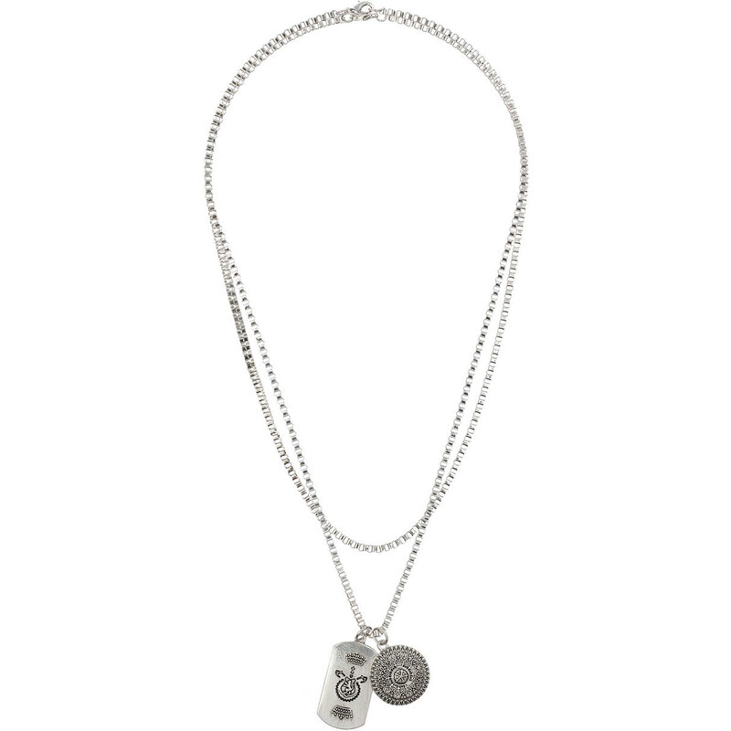 Topman Dog Tag And Coin Multi Row Necklace