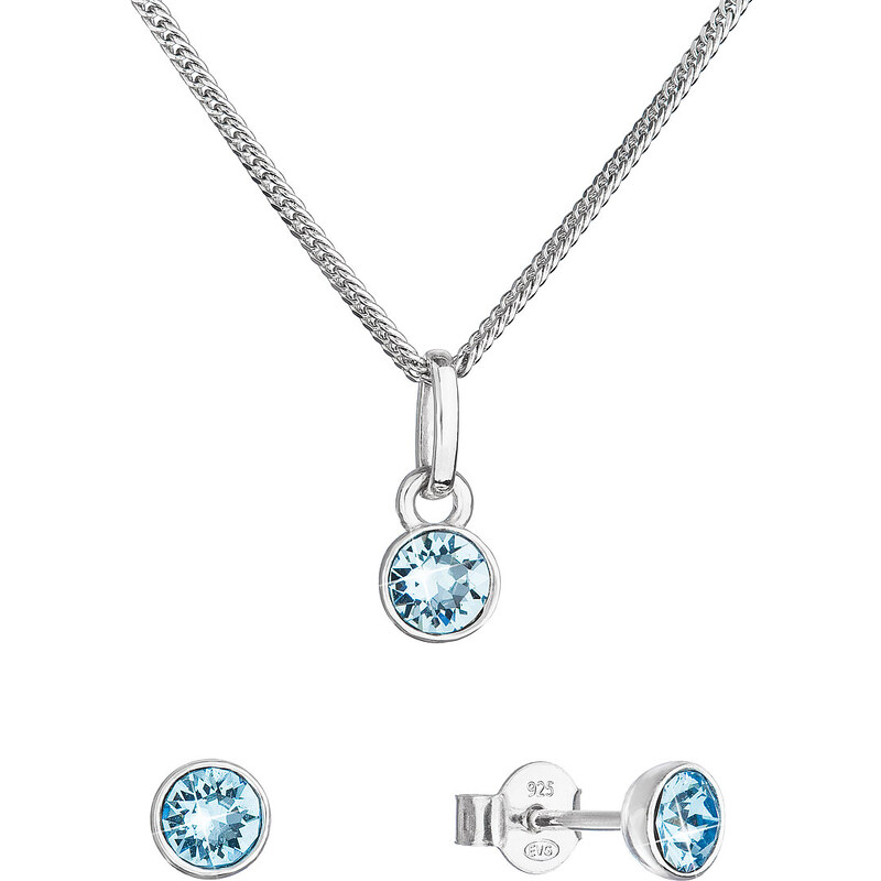 EVOLUTION GROUP Sada šperků s krystaly Swarovski náušnice, řetízek a přívěsek modré 39177.3 aqua
