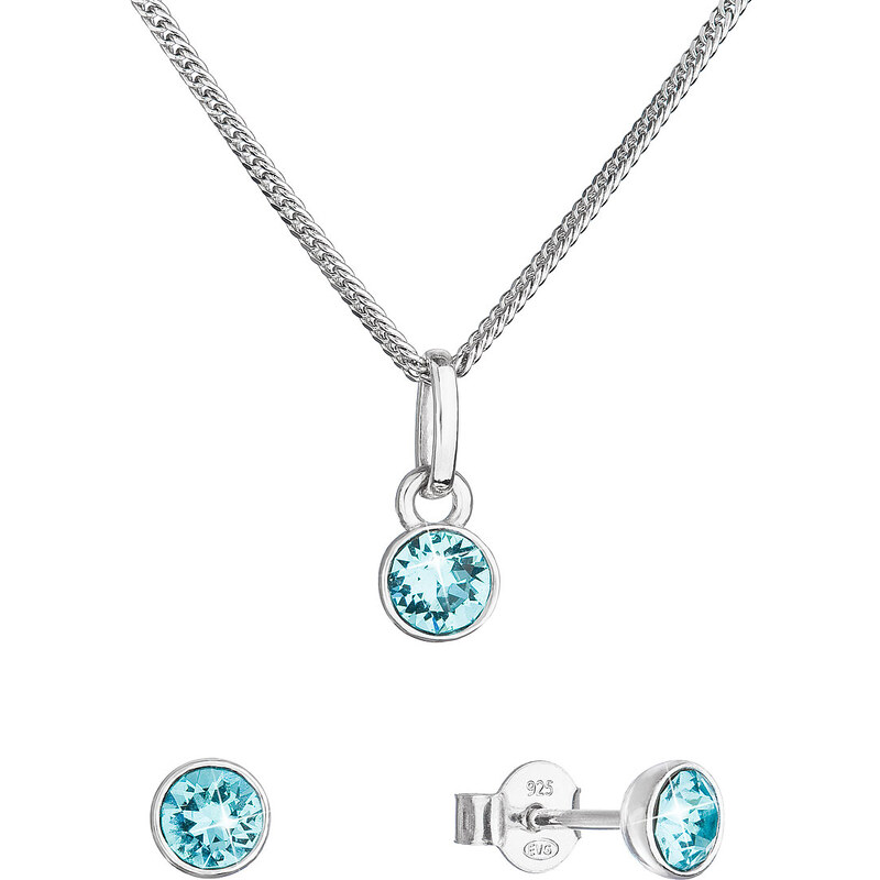 EVOLUTION GROUP Sada šperků s krystaly Swarovski náušnice, řetízek a přívěsek modré 39177.3 lt. turquoise
