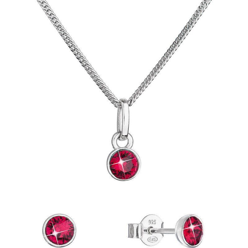 EVOLUTION GROUP Sada šperků s krystaly Swarovski náušnice, řetízek a přívěsek červené 39177.3 ruby