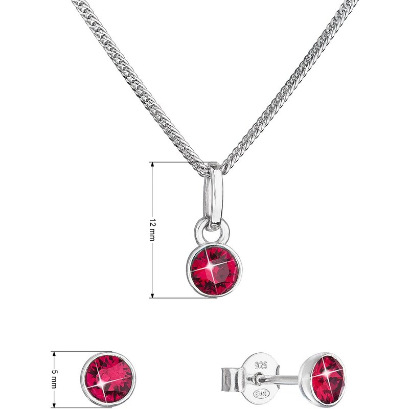 Evolution Group s.r.o. Sada šperků s krystaly Swarovski náušnice, řetízek a přívěsek červené 39177.3 ruby