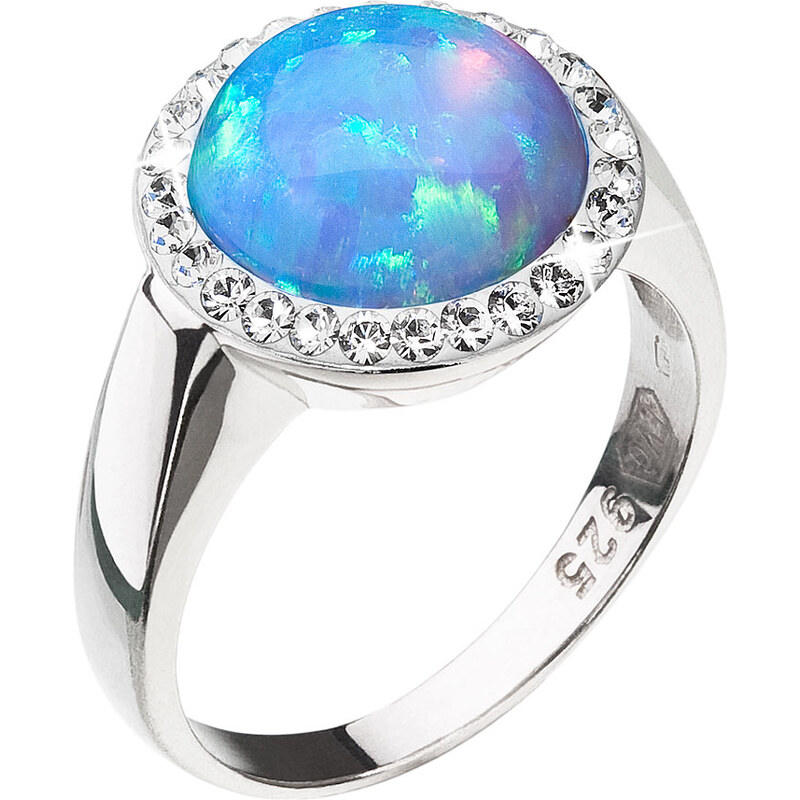 EVOLUTION GROUP Stříbrný prsten se syntetickým opálem a krystaly Preciosa světle modrý 35060.1