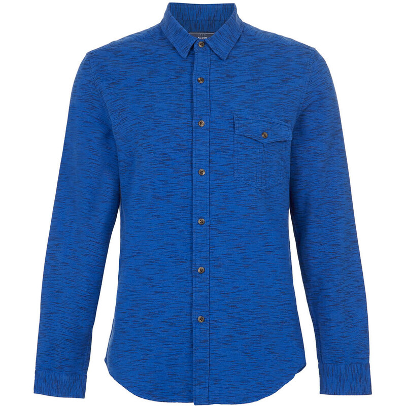 Topman Mens Blue Space Dye Long Sleeve Flannel Shirt