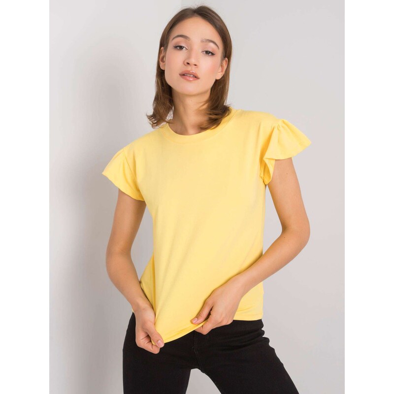 RUE PARIS Světle žluté dámské tričko s volány -yellow Žlutá