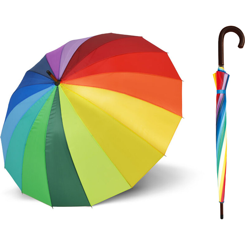 Doppler LONDON Rainbow duhovaný holový deštník s dřevěnou rukojetí