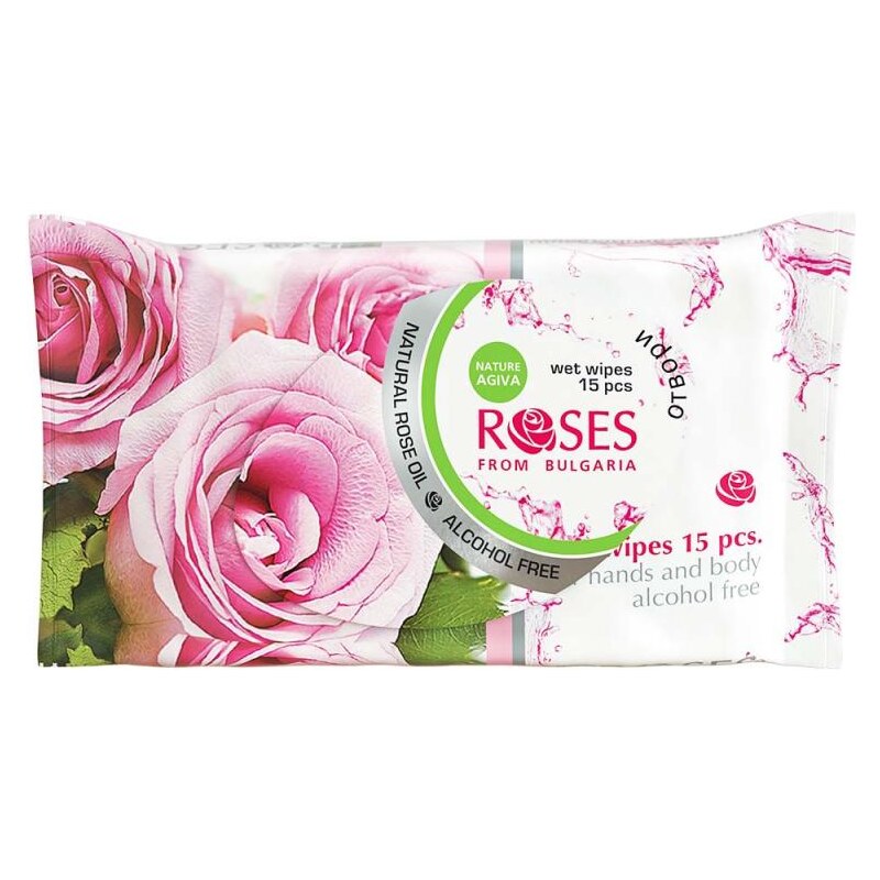 Ellemare Ubrousky Vlhčené Wet wipes ROSES with rose oil Alcohol free 15pcs