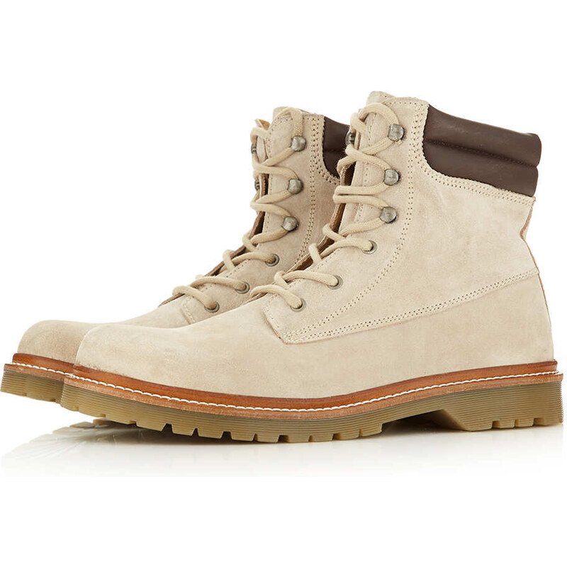 Topman Beige Suede Heavy Cleated Boots