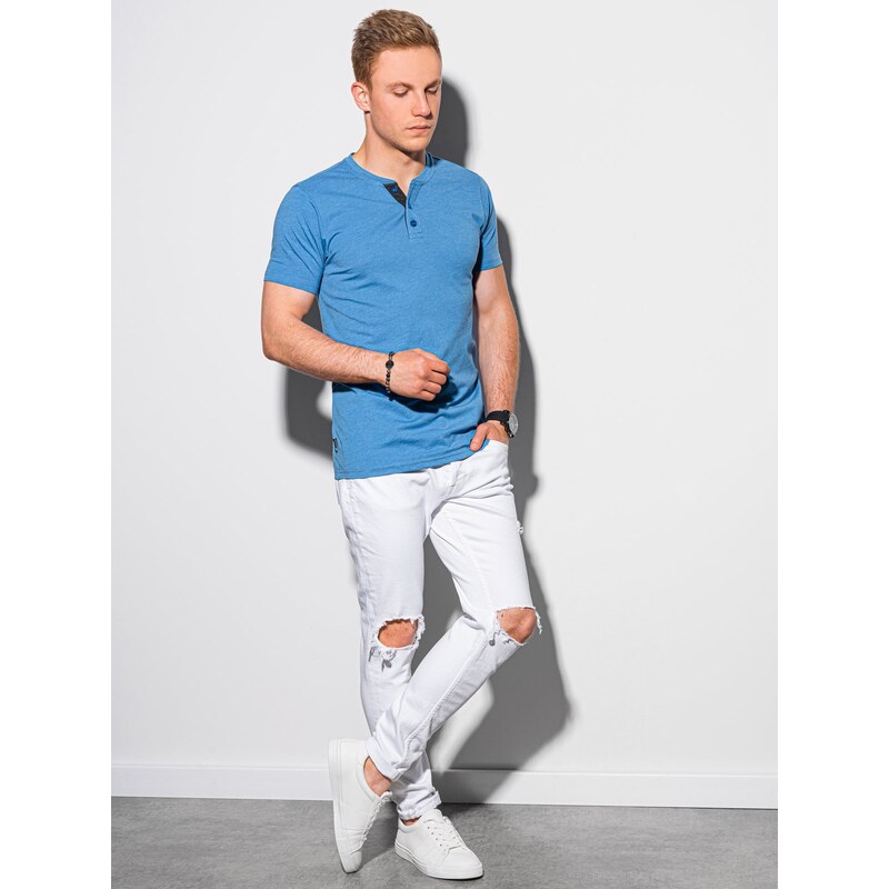 Ombre Clothing Pánské tričko bez potisku - nebesky modrá S1390