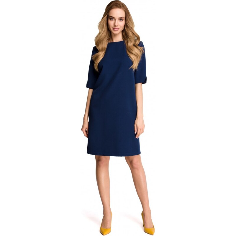 Style S113 Minimalistické šaty s výstřihem do V na zádech - tmavě modré
