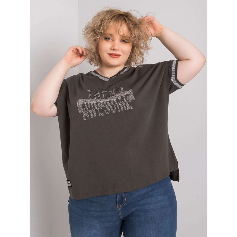 Fashionhunters Tmavá khaki halenka plus size velikosti s aplikací Billi