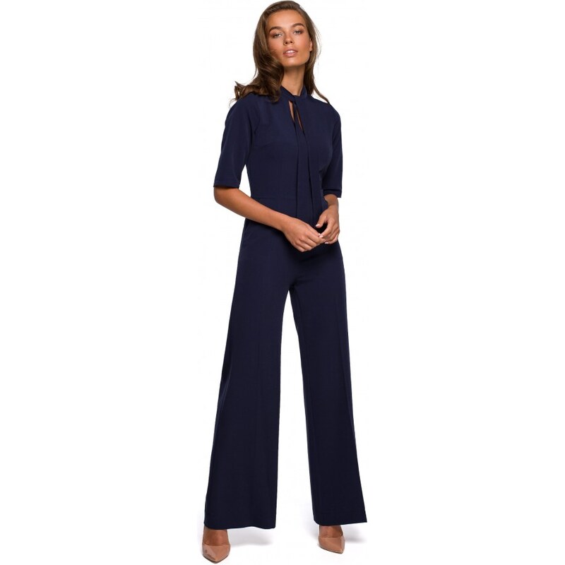 STYLOVE S243 Elegantní overal se zavazováním za krkem - tmavě modrý 60510029