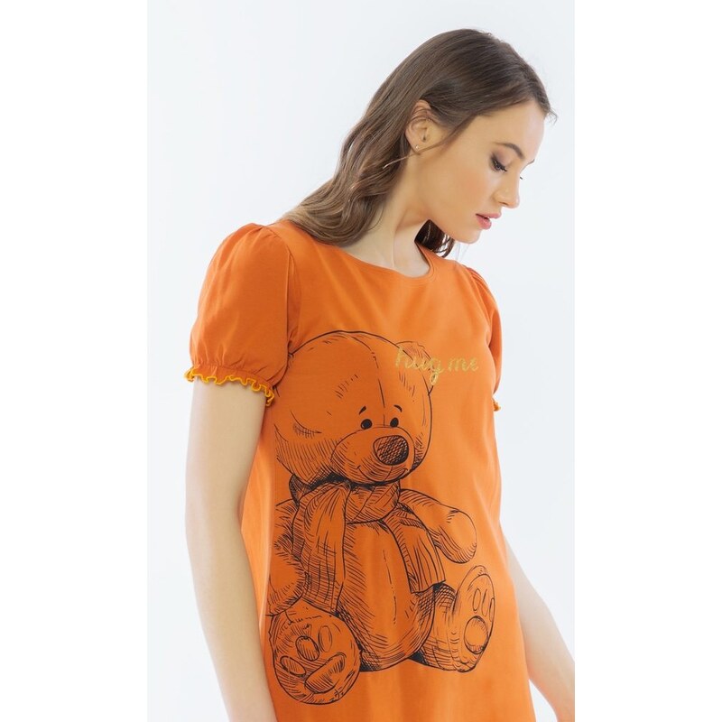 Vienetta Dámská noční košile s krátkým rukávem Velký méďa - cihlová