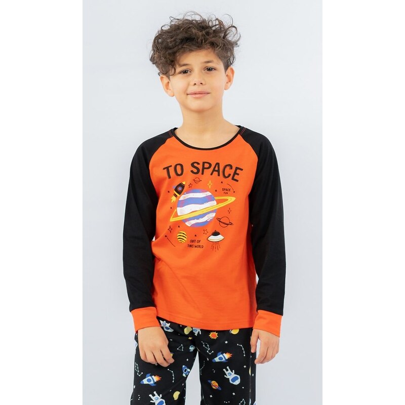 Vienetta Kids Dětské pyžamo dlouhé Vesmír - oranžová