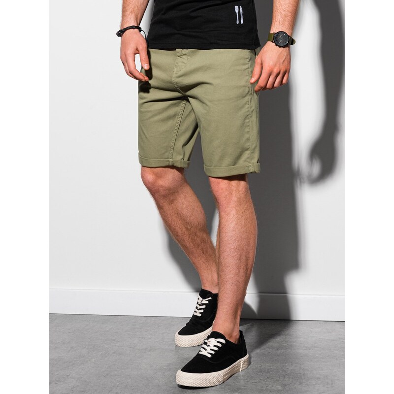 Ombre Clothing Pánské šortky CHINO - khaki V14 OM-SRDS-0103