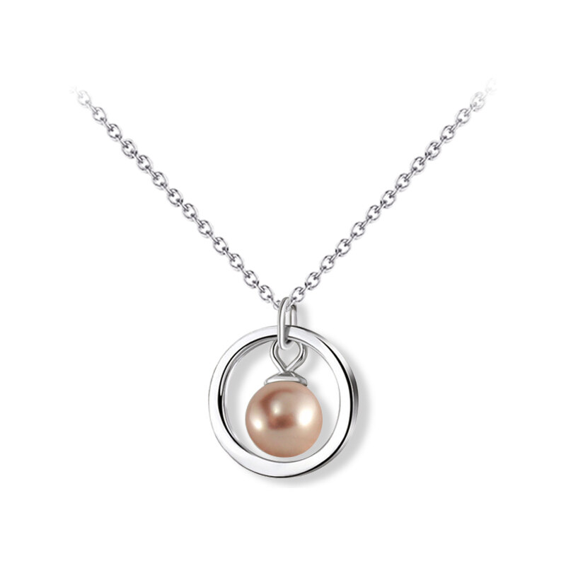 Jewellis ČR Jewellis ocelový náhrdelník ve tvaru kruhu s perlou Swarovski - Rose Gold