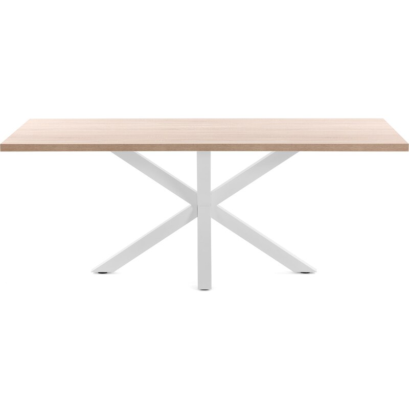 Dubový jídelní stůl Kave Home Argo 200 x 100 cm s bílou kovovou podnoží