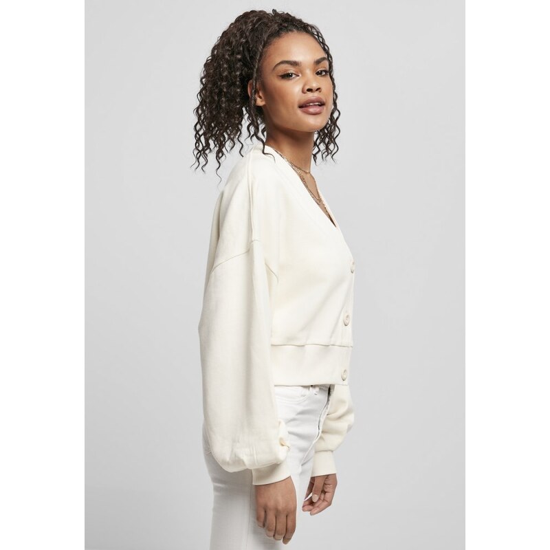 URBAN CLASSICS Ladies Organic Oversized Short Terry Cardigan - whitesand