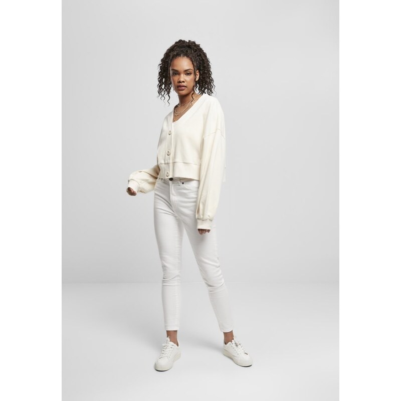 URBAN CLASSICS Ladies Organic Oversized Short Terry Cardigan - whitesand