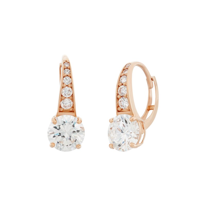 JVD Dámské klasické stříbrné rose gold náušnice se zirkony 73800390